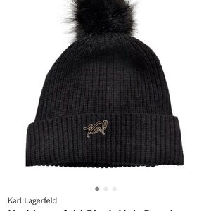 Karl Lagerfeld Kids Black Knit Hat with Pom-Pom